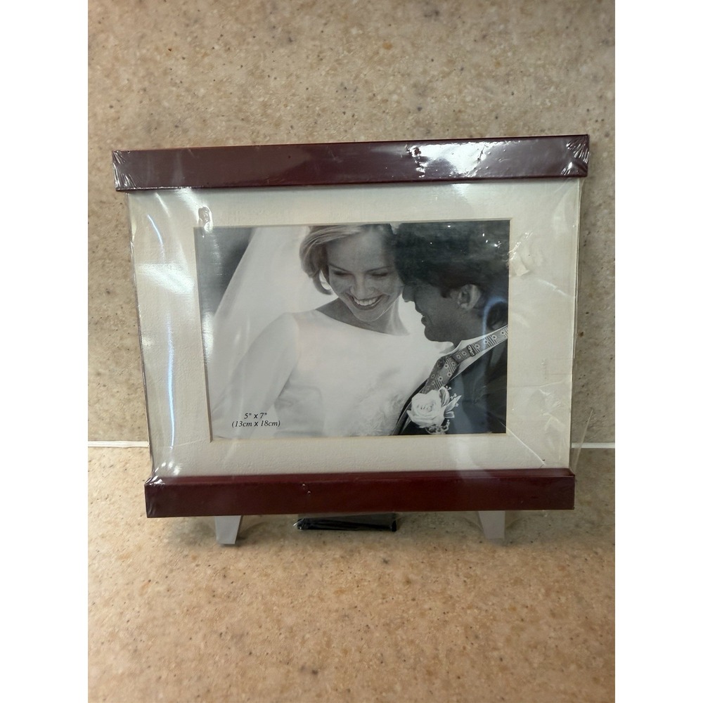New 5x7 Wood Picture Frame Burgundy Cream Tabletop Photo Frame Sealed NOS